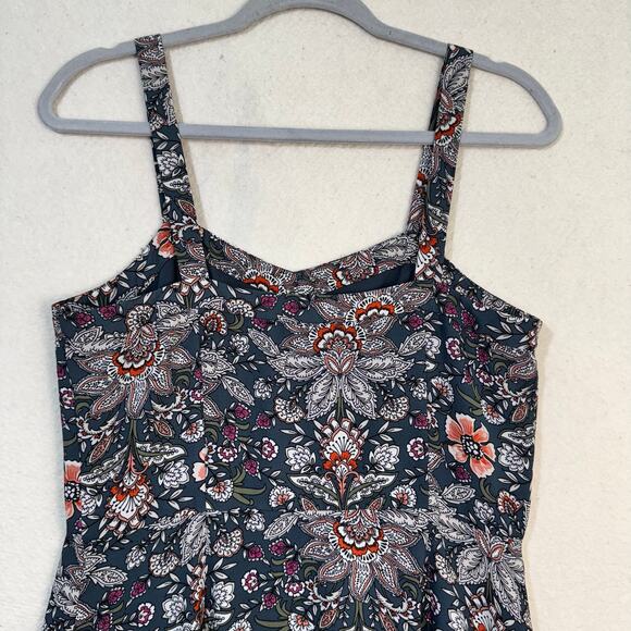 Loft Ann Taylor Dark Paisley Floral Gray Button Down Sundress Size 6 Sleeveless - Picture 3 of 8